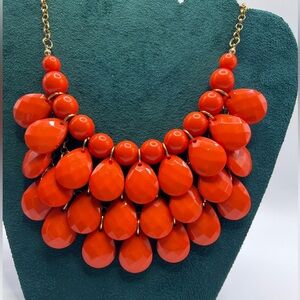 Acrylic Big, Bold, Beautiful Bright Orange Coral color Faceted on Chain Necklace